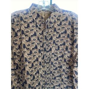 North River Outfitters Brown Corduroy Deer And Tree Print Large L/S Mens Shirt